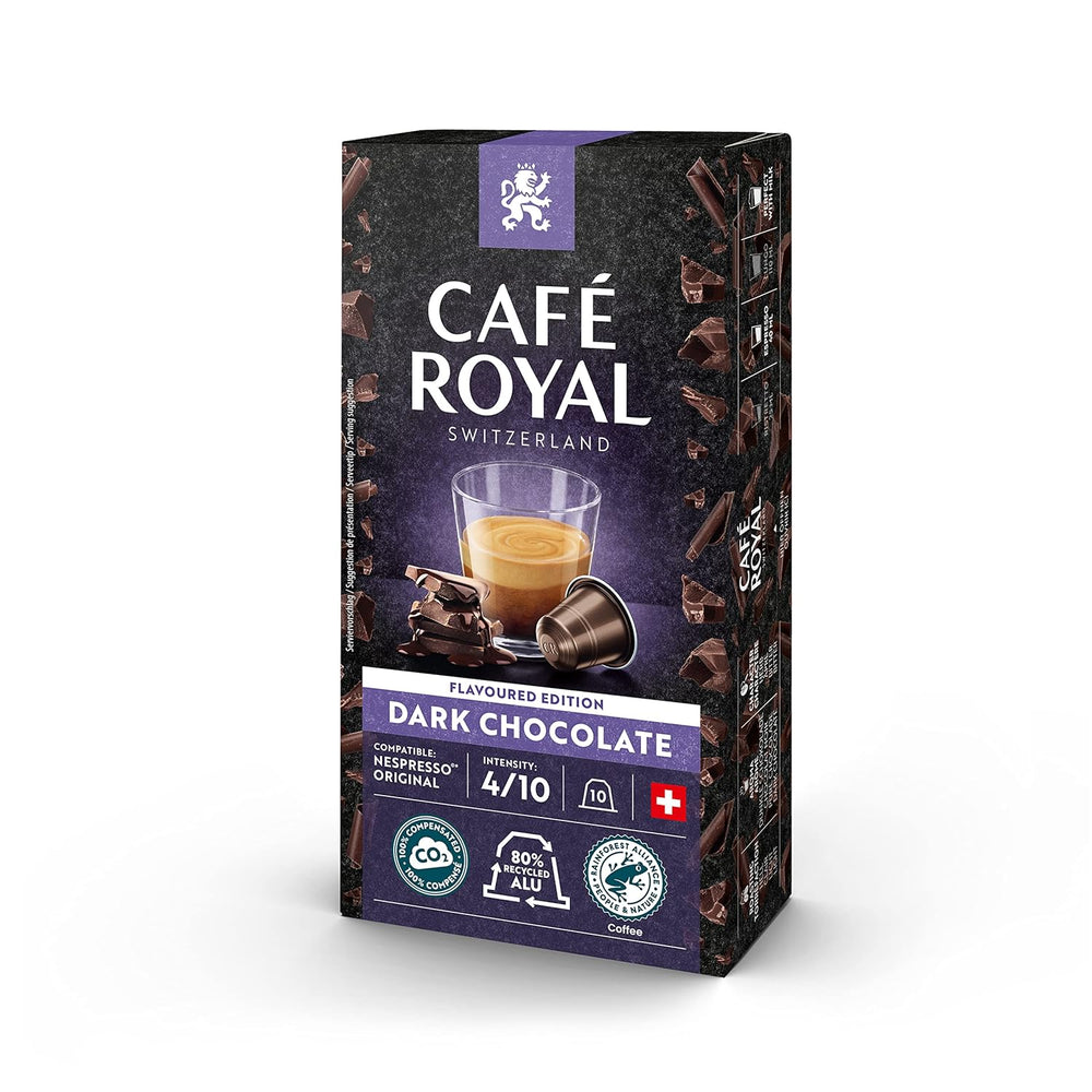 Café Royal Dark Chocolate Flavored 100 capsules pour machine à café Nespresso - 4/10 intensité - certifié UTZ, en aluminium et Lungo 36 capsules pour machine à café Nespresso - 4/10 intensité