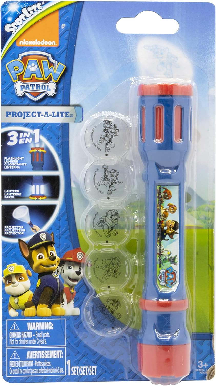 Joy Toy 40315 Paw Patrol Figurines & Personnages Lampe de poche avec 6 lentilles de projection interchangeables - sous blister, 5,2 X 1,4 X 9 cm, rouge/bleu Figurines Naty Shop