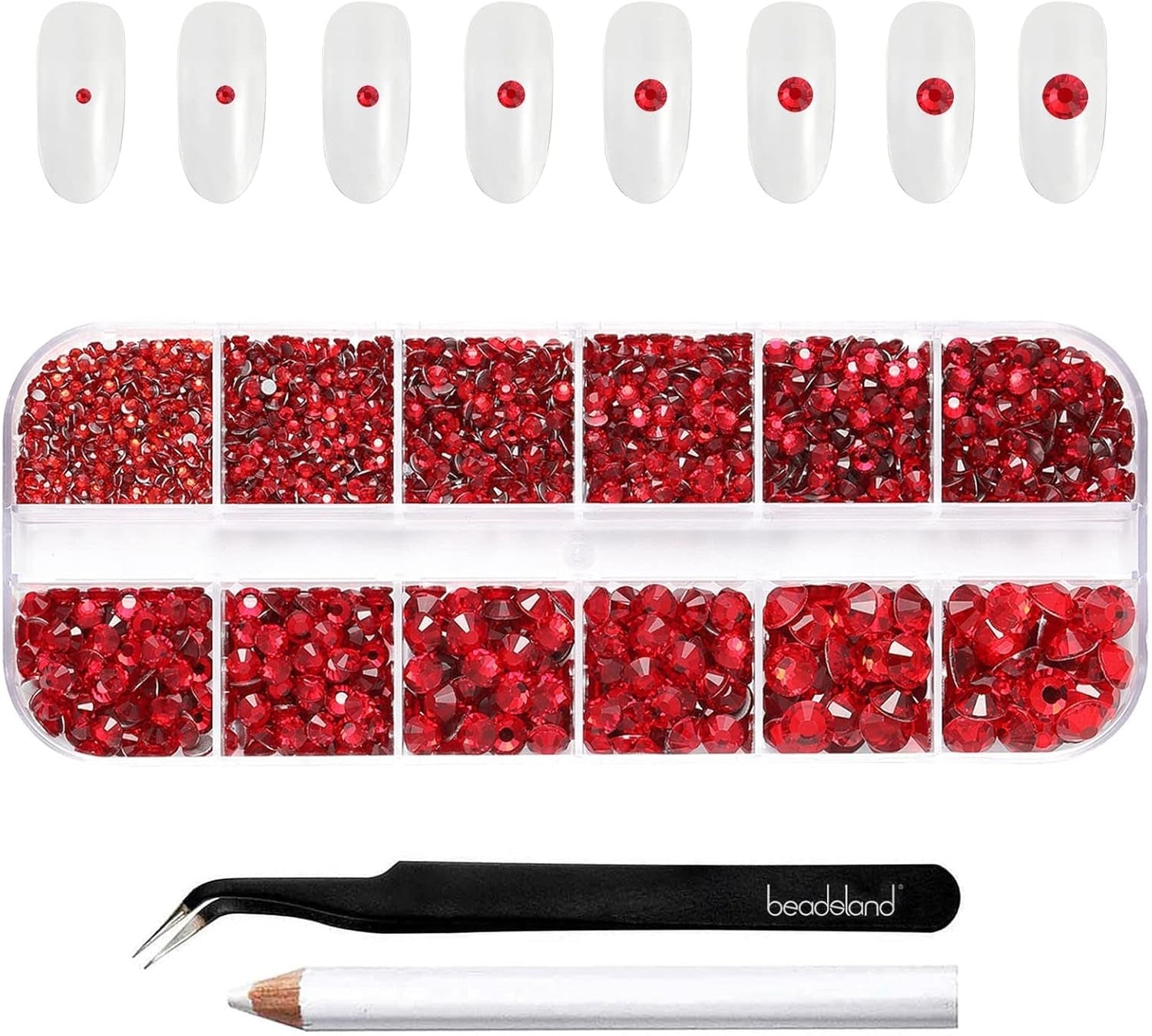 Beadland 2500Pcs Verre Nailart Strasssteine ​​​​Kristall Flatback Edelsteine ​​​​Runde, ​​​​pour Handwerk Gemischt 8 Größen SS4 ~ SS30 Mit Picking Pinzette Und Stift (Kristall Weiss)