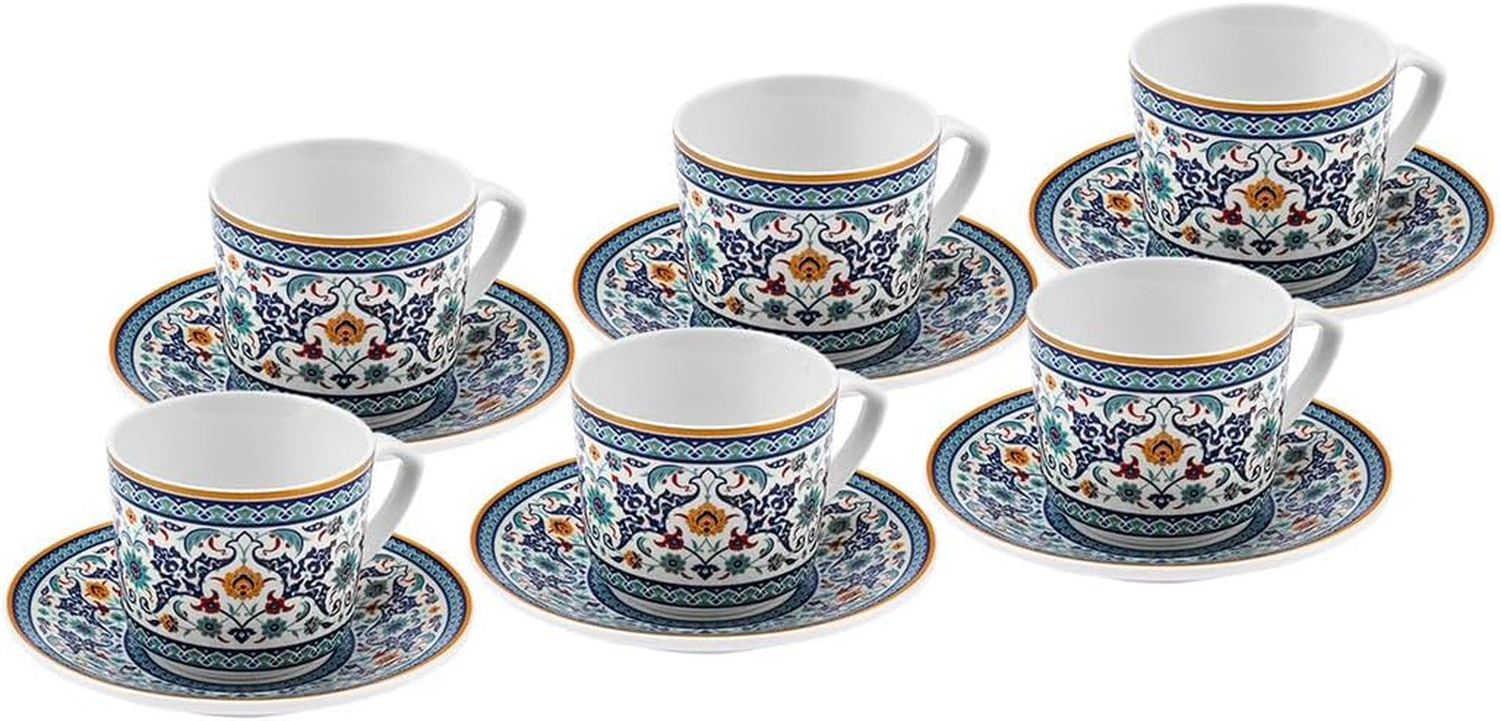 KARACA Beylerbeyi - Ensemble de 12 tasses à café turques, 6 tasses à expresso en porcelaine avec soucoupes, ensemble de tasses à expresso de 80 ml, design traditionnel - Bleu