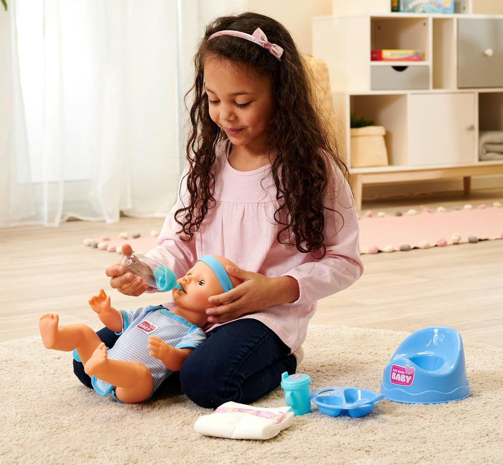 Simba 105030044 - Poupée nouveau-né - Garçon, poupée entièrement en vinyle avec yeux endormis, fonction boire et mouiller et accessoires, 8 pièces, 43 cm, poupée bébé, à partir de 3 ans