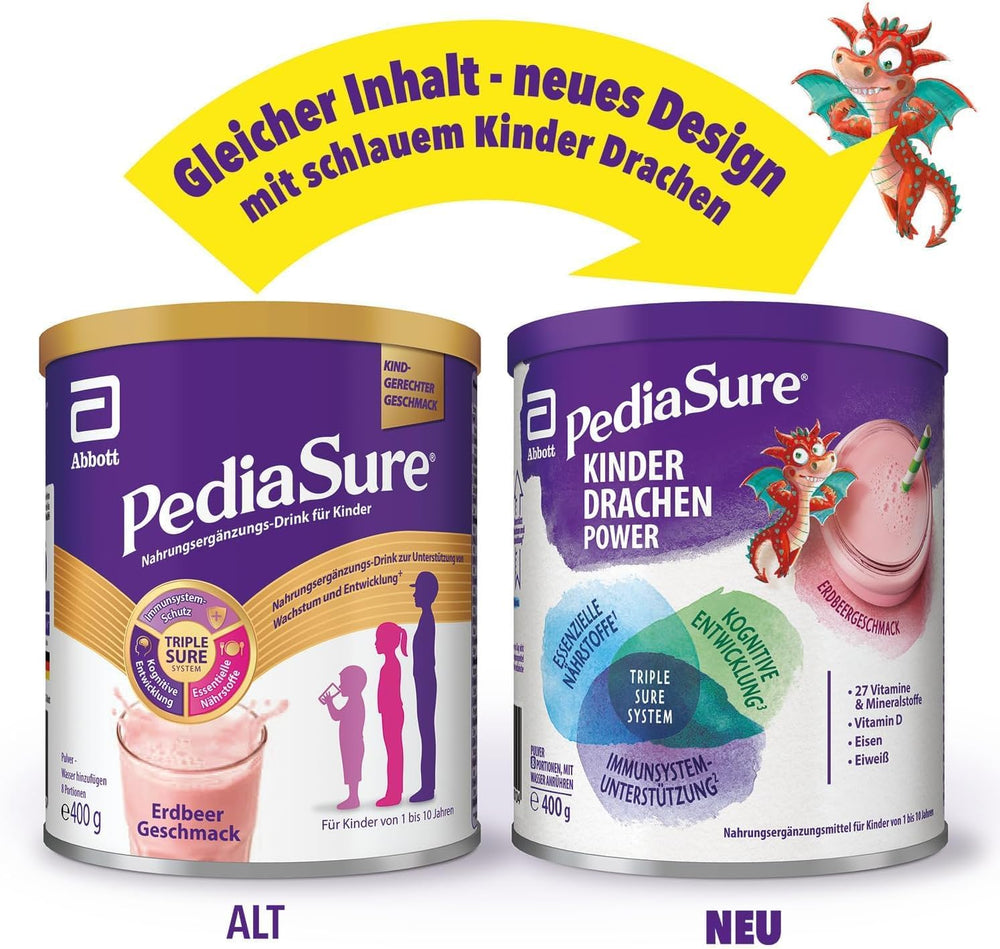 Pediasure Enfants Dragon Power Chocolat 400g | Délicieux shake comme complément nutritionnel pour les enfants à partir de 1 an | Avec 27 vitamines et minéraux, protéines et complexe triplesure | L'emballage peut varier