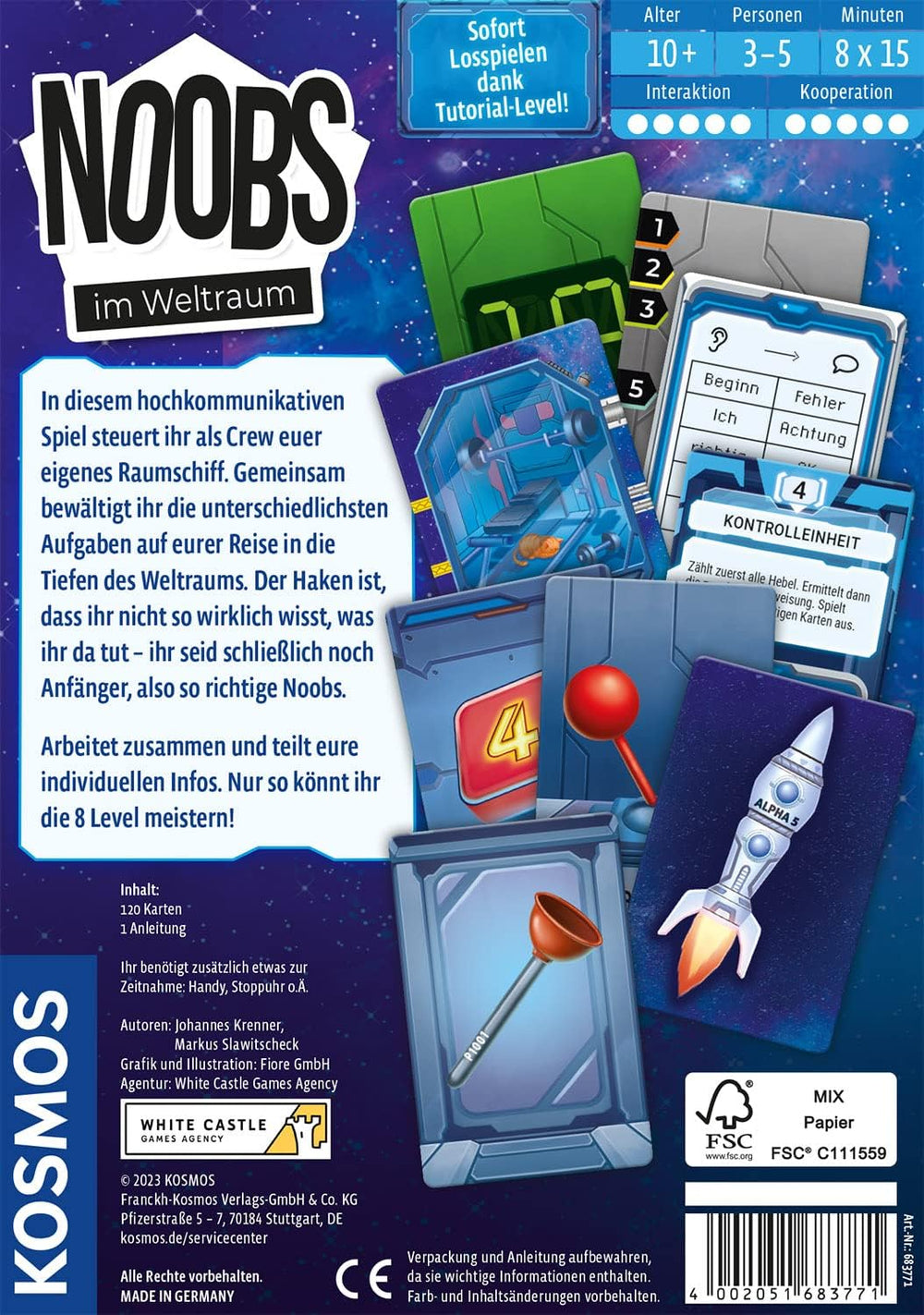 Kosmos 683771 Noobs - In Space, Master Space Missions Together, Jeu de cartes communicatif amusant, 3 à 5 joueurs, à partir de 10 ans, Jeu de fête, Jeu de voyage, Souvenir, Petit cadeau