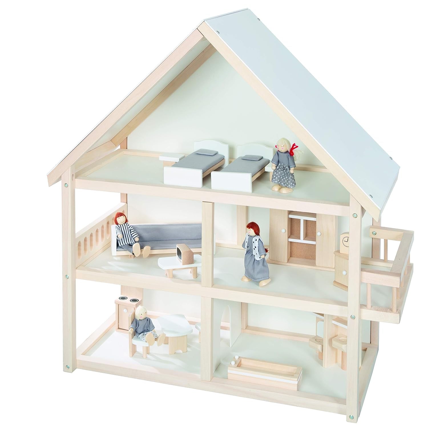 Maison de poupée Roba, maison de poupée avec meubles et poupées, jouet pour fille, bois naturel Naty Shop Dollhouses bois naturel