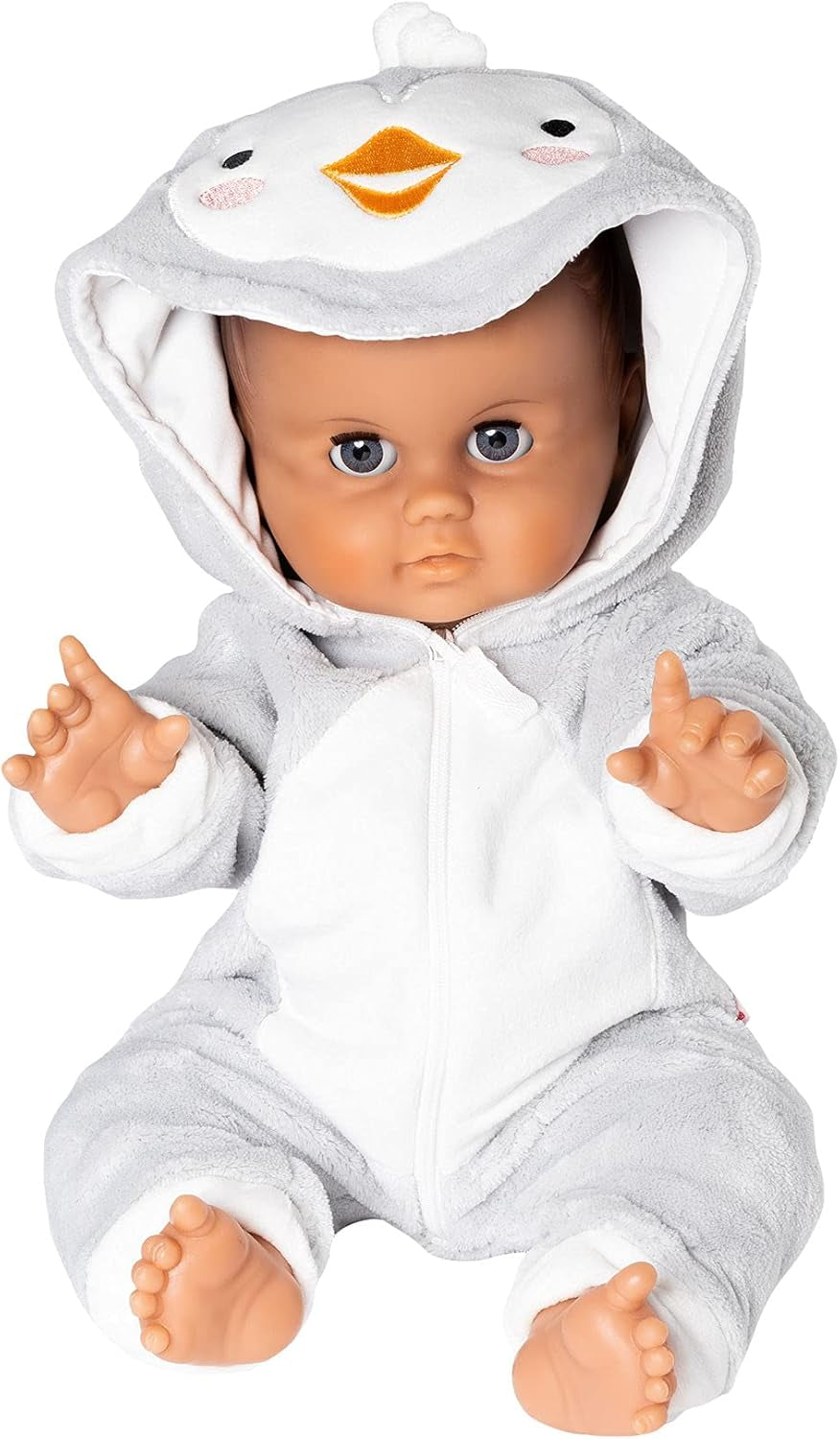 Heless 2198 - Overall für Puppen im Pinguin-Design, kuschelweicher Einteiler mit Kapuze und Reißverschluss, Größe 35 - 45 cm