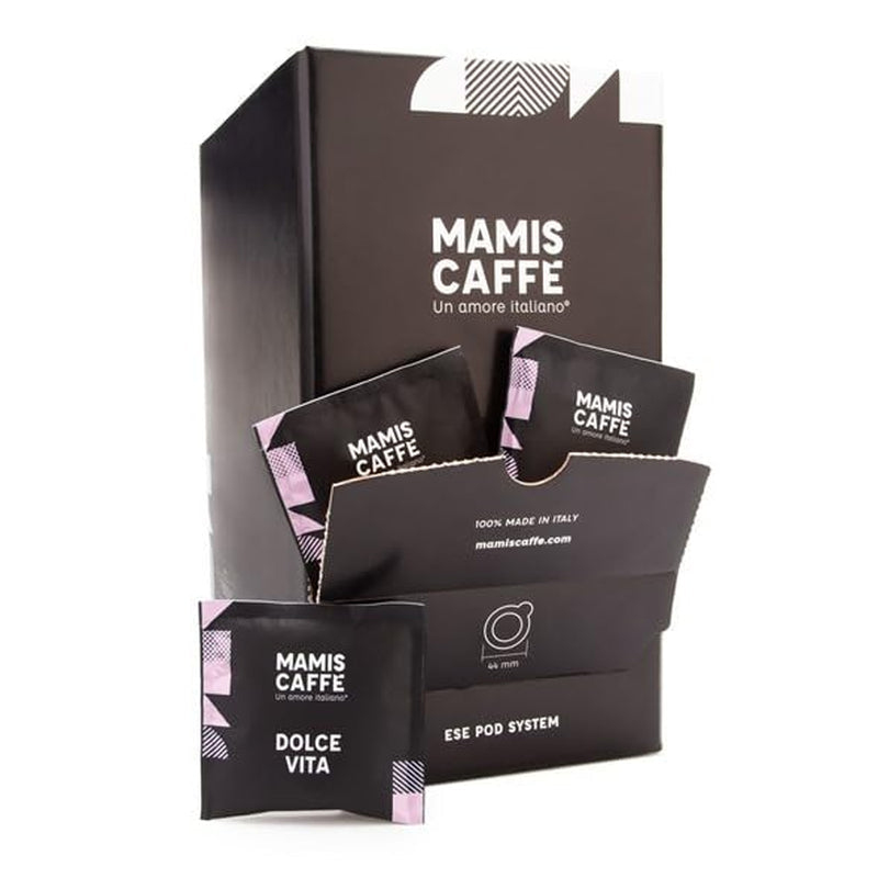 Mamis Caffè Dolce Vita, expresso en grains entiers, parfait comme cappuccino ou latte macchiato Coffee Naty Shop 150 x 1 gramme Pads