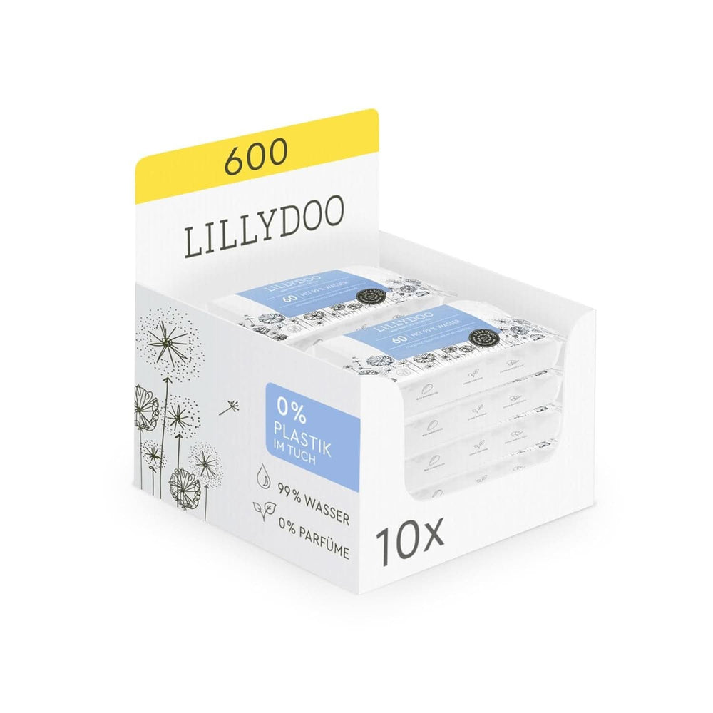 LILLYDOO Baby Feuchttücher Mit 99% Wasser, 10 X 15 Stück (150 Feuchttücher), 100% Plastikfreies Tuch, Ohne Parfüme & Mild Wie Watte Und Wasser (FSC Mix) Lingettes humides pour bébé Naty Shop 60 Stück (10Er Pack)