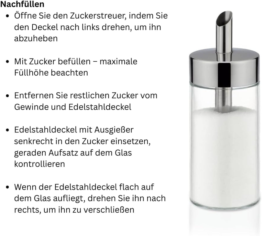 Tescoma Shaker en verre, acier inoxydable brossé, idéal pour le sucre blanc/brun, 225 ml