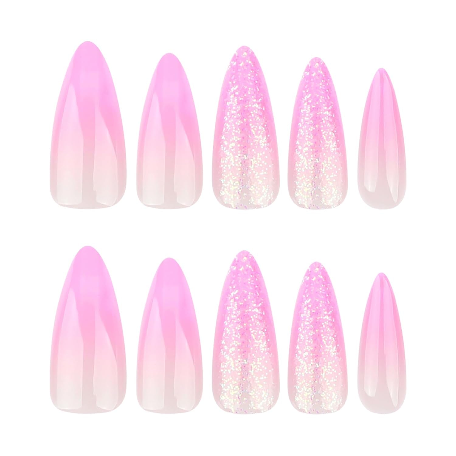 Moonglow longs ongles Stiletto laiteux blanc rose dégradé paillettes Cool faux ongles avec colle rose Ombre paillettes ongles artificiels