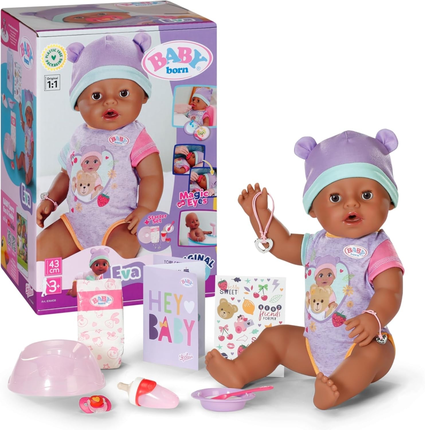 BABY Born Eva 43Cm, poupée avec 10 fonctions et accessoires, pour enfants à partir de 3 ans, fonctionne sans pile, grande poupée 43Cm, 836408 Zapf Creation Dolls Naty Shop Titre par défaut