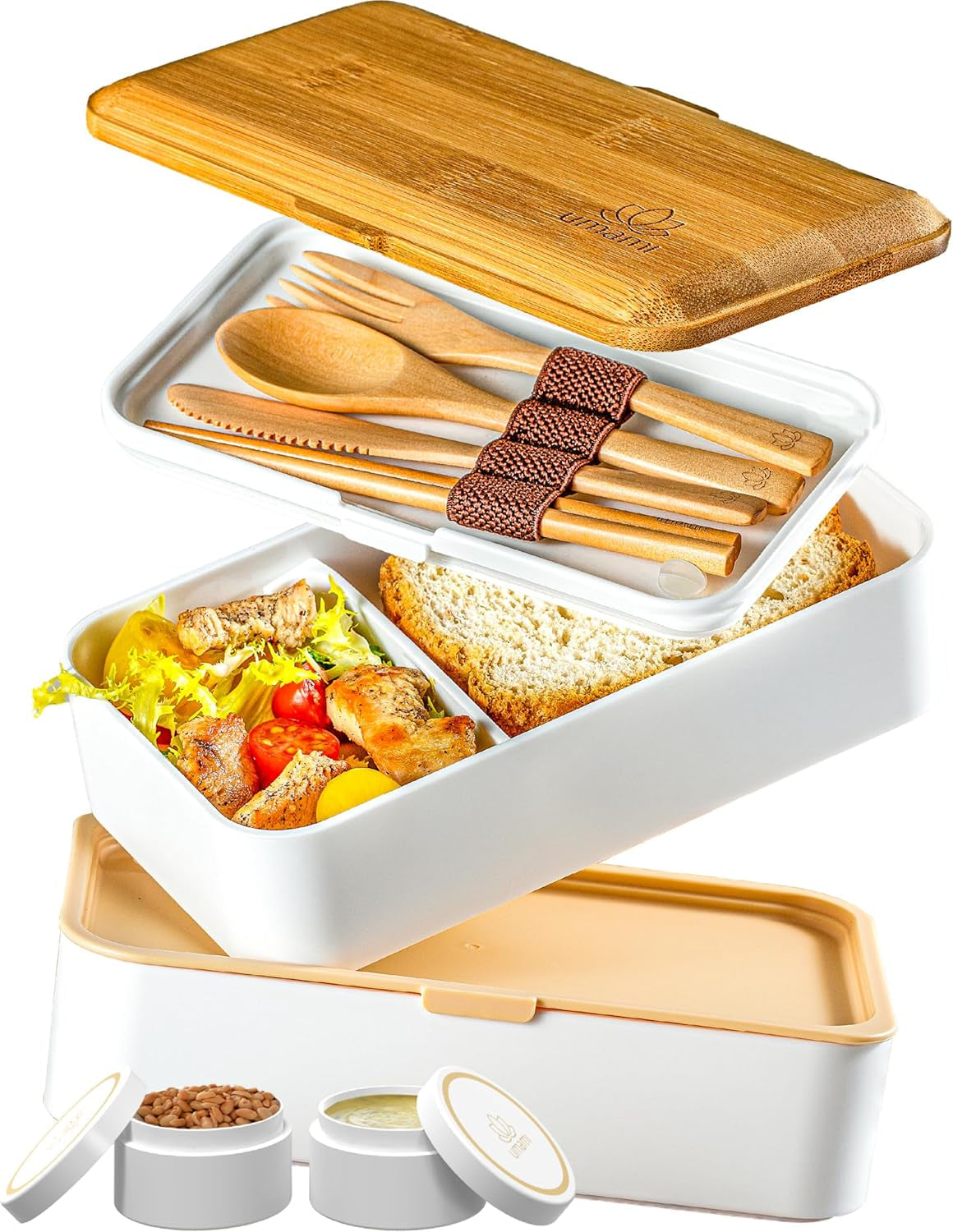 Umami Boîte à déjeuner pour adultes, boîte à bento empilable étanche avec 4 couverts et compartiments, boîte à déjeuner adulte, récipient à salade à emporter, boîte à déjeuner pique-nique/bureau, gris anthracite, 1500 ml