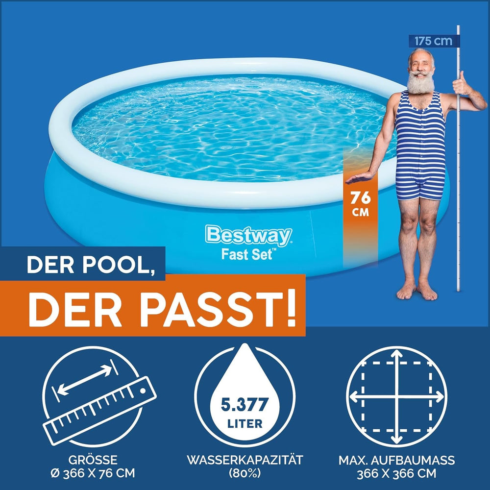 Piscină Bestway Fast Set, fără pompă, albastră, 366 x 76 cm, fără accesorii