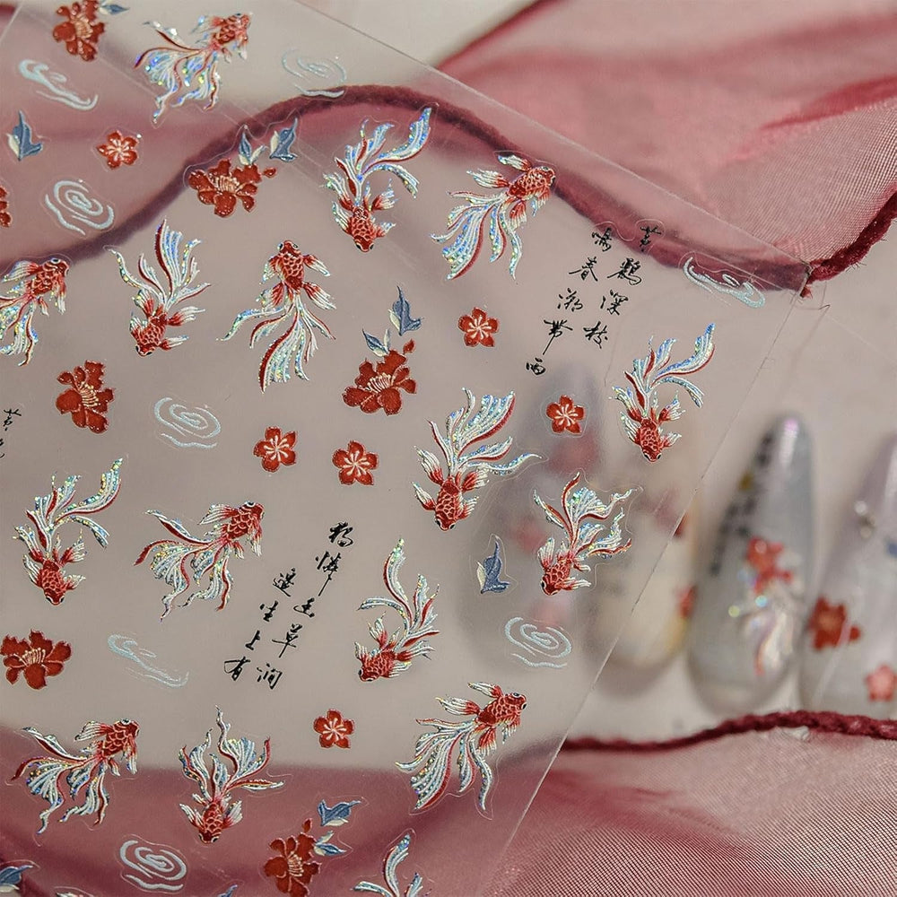 JMEOWIO Autocollant 3D pour ongles en forme de poisson Koi