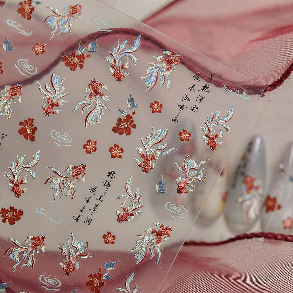 JMEOWIO Autocollant 3D pour ongles en forme de poisson Koi
