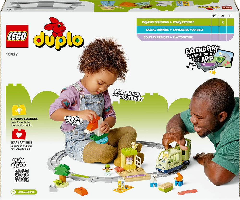 LEGO DUPLO Interaktive Abenteuer-Eisenbahn - Lernspielzeug für Kleinkinder ab 2 Jahren – 14 Gleisstücke, Aktionssteine mit Geräuschen und 4 Spielfiguren – Geschenkidee für Jungen & Mädchen - 10427