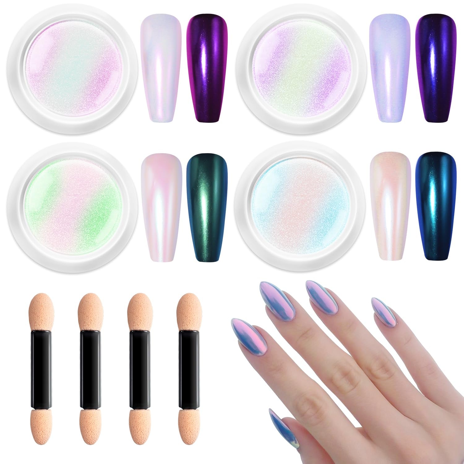 BISHENGYF Rose Gold Chrome Nail PowderNouvelle mise à niveau Grosse Kapazitä Chrom PulverSuper-Spiegeleffekt Metall Mirror Chrome Powder – Neon Glassy Pearl Effect Glitter Nail Art Pulver pour DIY Salon