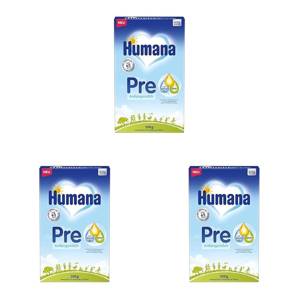 Lait Humain PRE Initial, dès la naissance, lait en poudre pour nourrissons, uniquement avec DHA et lactose, 750 g Naty Shop 3 x 350 grammes Lait en poudre