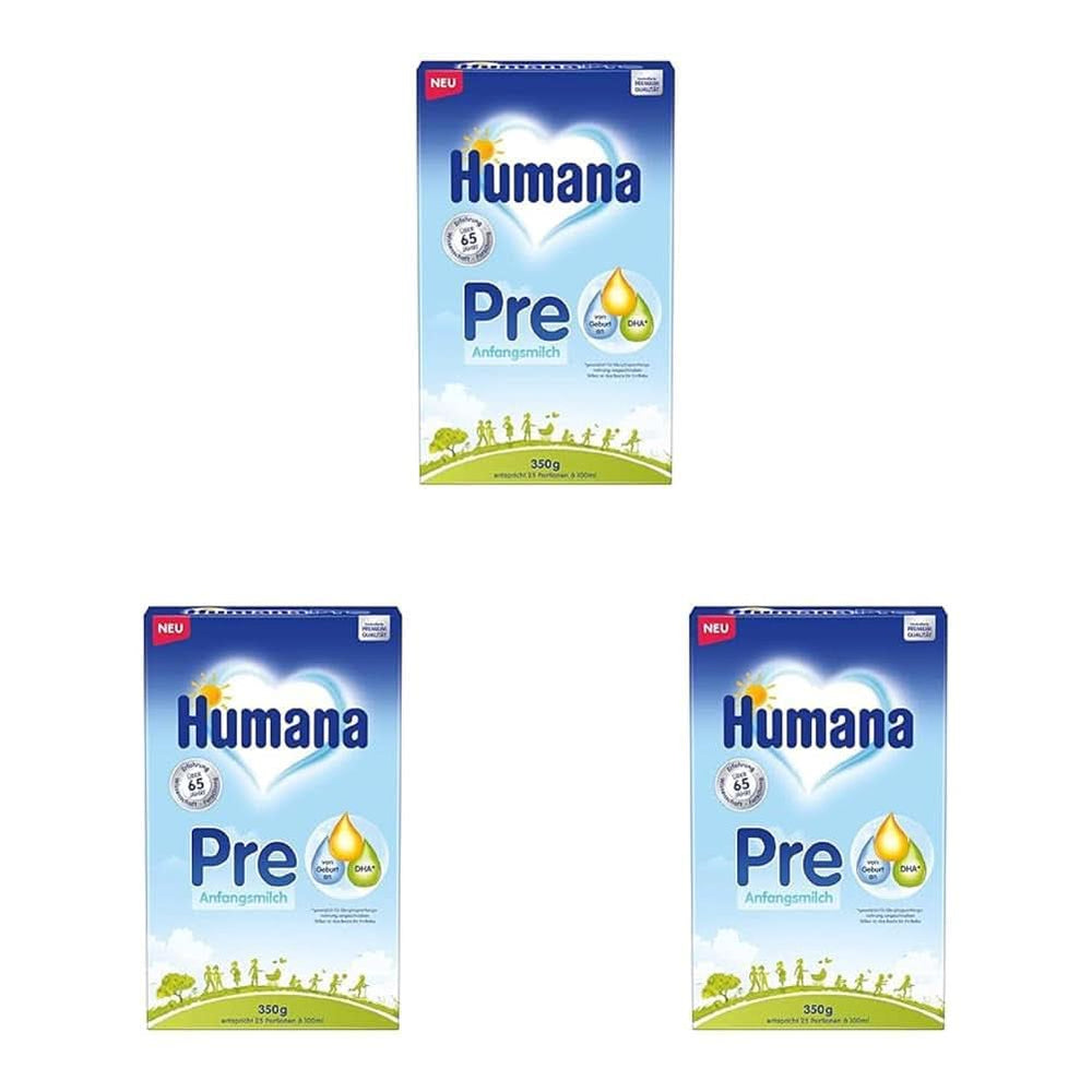 Lait Humain PRE Initial, dès la naissance, lait en poudre pour nourrissons, uniquement avec DHA et lactose, 750 g Naty Shop 3 x 350 grammes Lait en poudre