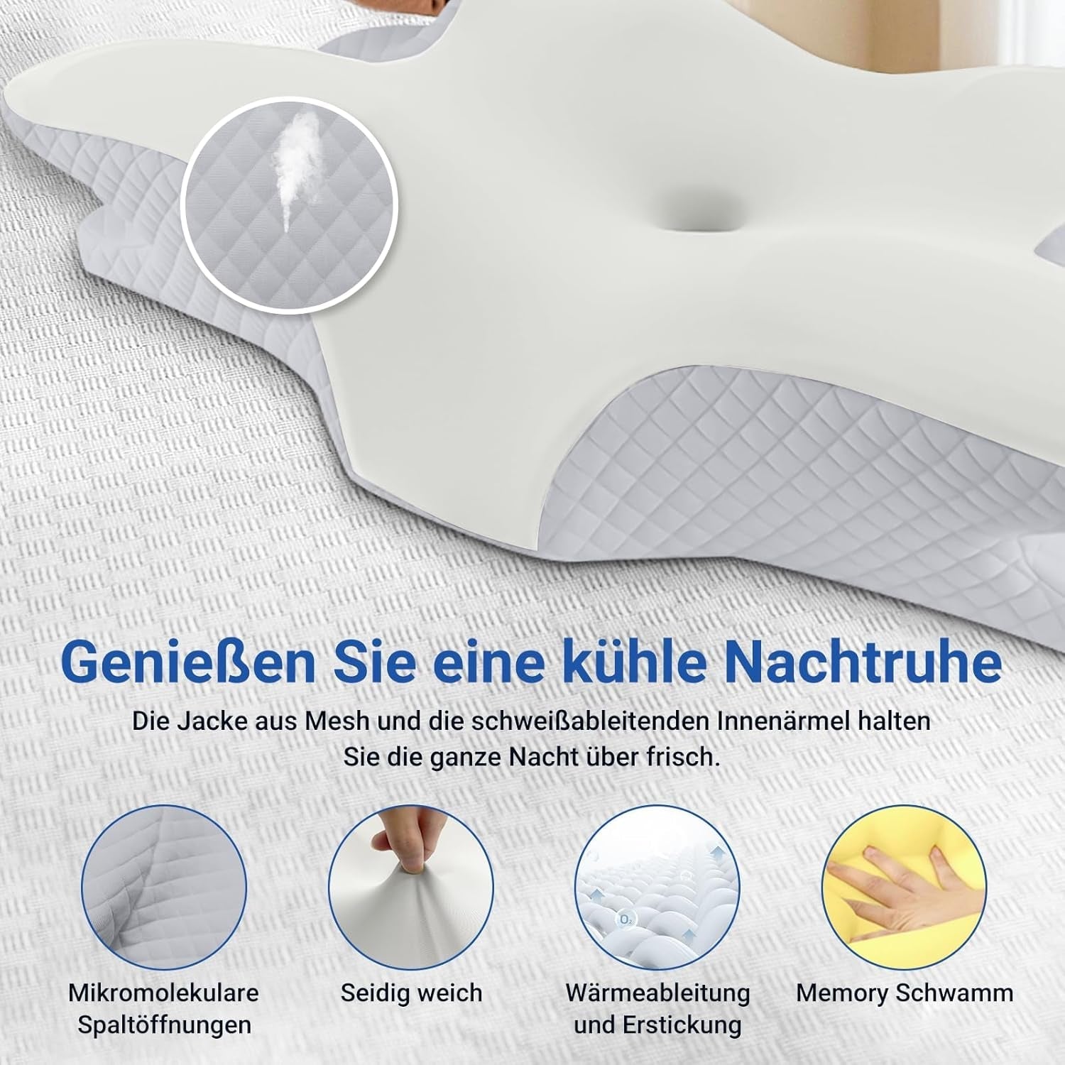 NVKHG Oreiller en mousse à mémoire de forme Oreiller ergonomique pour la nuque, oreiller en mousse à mémoire de forme pour dormir sur le côté, le dos et le ventre pour améliorer la qualité du sommeil, oreillers orthopédiques cervicaux 60X41X13/11Cm Naty Shop
