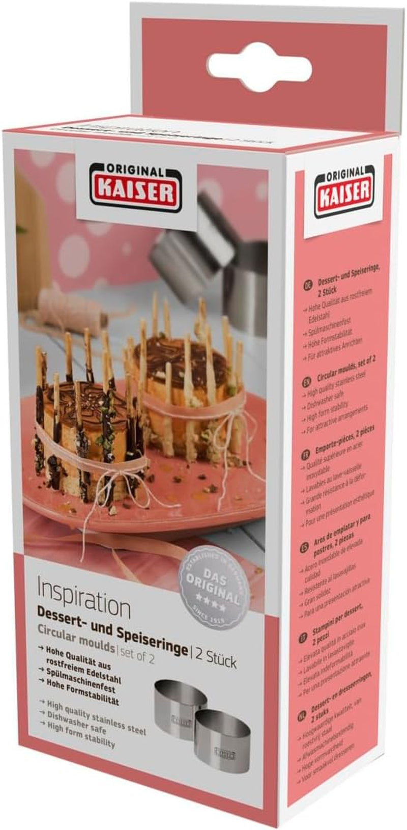 Original Kaiser Inspiration Lot de 2 bagues à dessert en acier inoxydable de 8 cm pour une présentation attrayante, passe au lave-vaisselle, argent