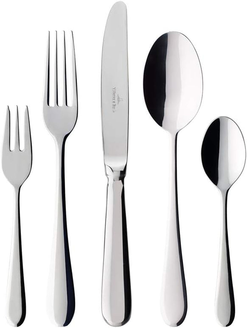 Villeroy & Boch – Oscar Tafelbesteck 24 Teilig 6 Personen, Spülmaschinenfest, Rostfrei, Besteck Set, Essbesteck, Messer Gabel Löffel Set, Set de couverts, Besteckset Edelstahl, Edelstahl Kitchen Naty Shop Single 30Tlg.