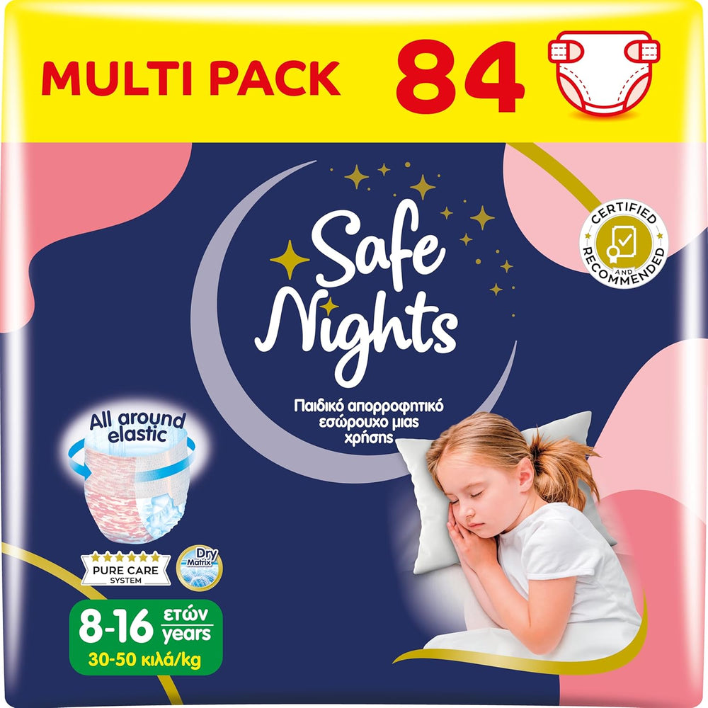Safe Nights Girl, vêtements de nuit absorbants pour filles de 8 à 16 ans (30 à 50 kg), lot de 14
