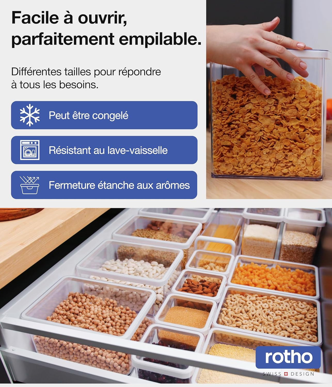 Rotho Loft Lot de 5 bocaux de conservation avec couvercles, différentes tailles, plastique alimentaire (PP) sans BPA, transparent/rouge, (21,4 x 21,4 x 23,5 cm) Naty Shop