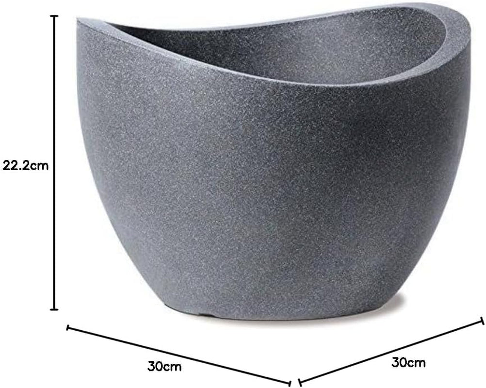 Ghiveci Scheurich Wave Globe, din plastic, granit negru, diametru 30 cm, înălțime 22 cm, volum 19 l.