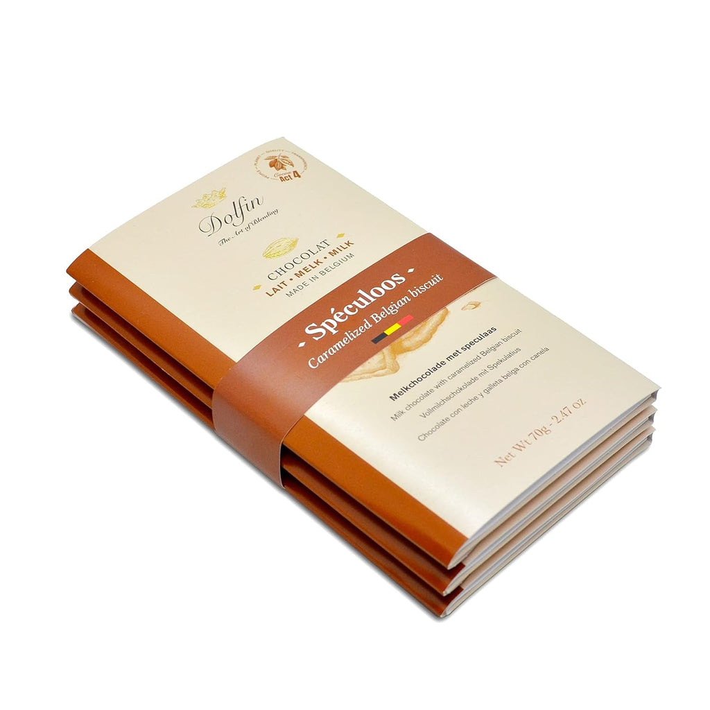 Dolfin Pachet de 3 ciocolată cu diverse arome - ciocolată artizanală belgiană, 210 g Bomboane de Ciocolata Naty Shop 210 G Biscuiți Speculoos