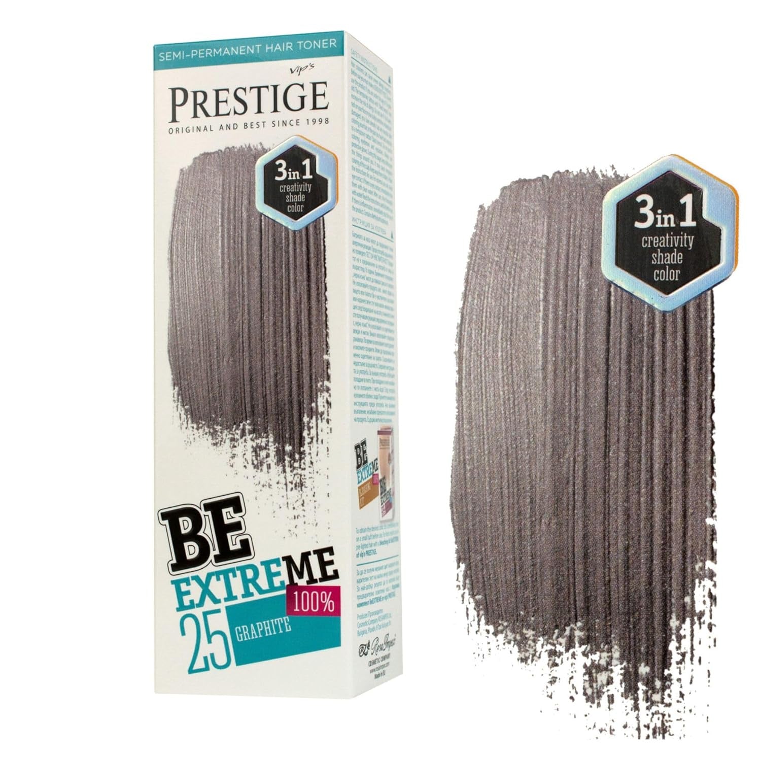 Vip's Prestige Be Extreme | Tonic semipermanent pentru păr 50 Wild Green | Pigment pur | Adaugă culoare părului vopsit sau cărunt | Rezultat temporar | Fără amoniac, fără parabeni, fără PPD Vopsea pentru par Naty Shop 25 Grafit