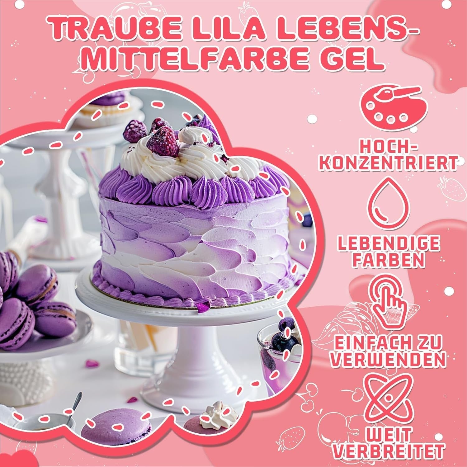 Colorant alimentar în gel - HXDZFX 2×30ml, colorant alimentar fără zahăr, foarte concentrat, pentru decorarea torturilor, fondant alb, macaroane, prăjituri, copt, ouă de Paște, slime (mov struguri)