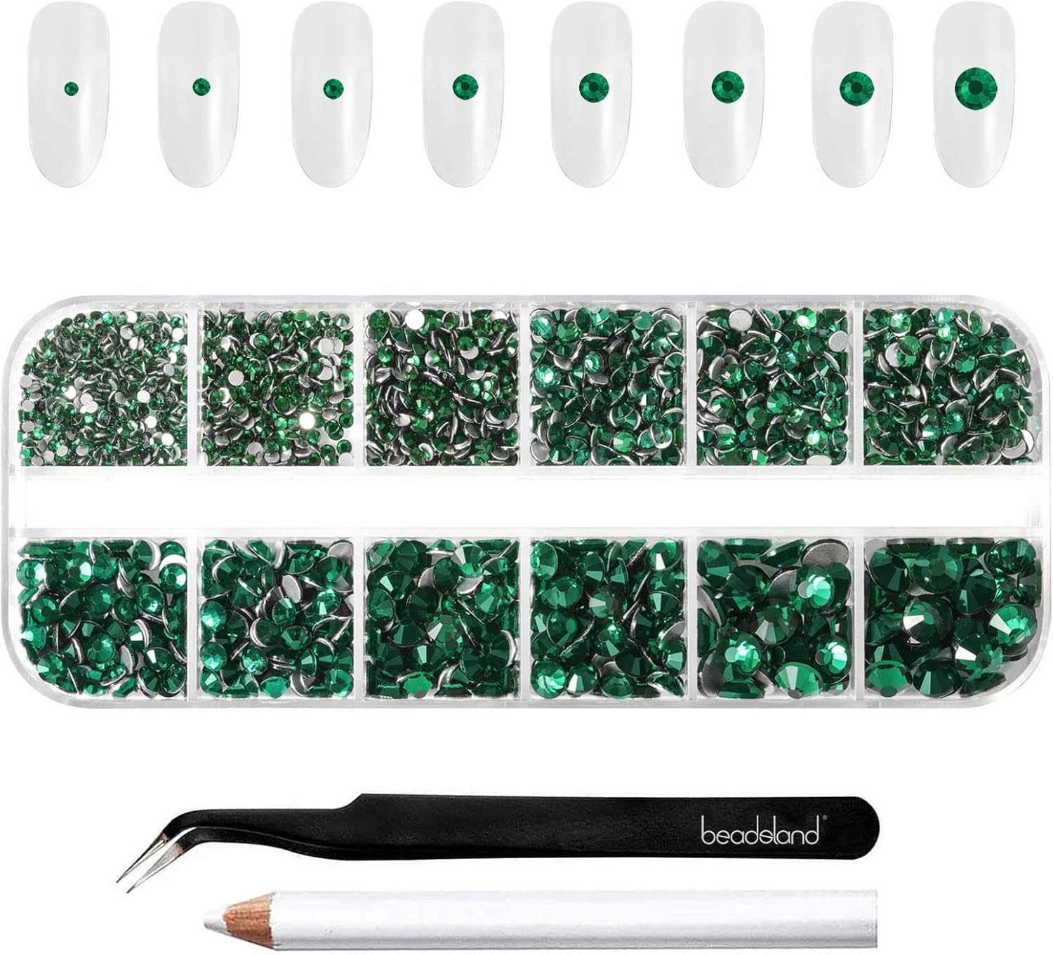 Beadland 2500Pcs Verre Nailart Strasssteine ​​​​Kristall Flatback Edelsteine ​​​​Runde, ​​​​pour Handwerk Gemischt 8 Größen SS4 ~ SS30 Mit Picking Pinzette Und Stift (Kristall Weiss)
