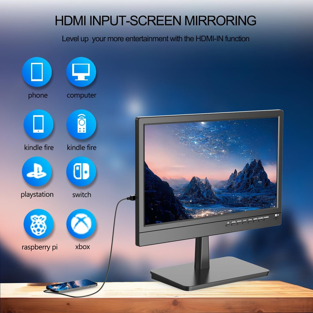 Televizor de 14 inci, ecrane TV mici 1080p, tuner digital integrat T2, intrare HDMI/USB, cablu auto de alimentare CA/CC-12V