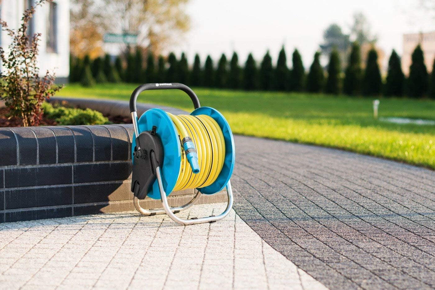 Enrouleur de tuyau CELLFAST, enrouleur de tuyau d'arrosage résistant à la corrosion, empêche le tuyau de se plier, 1/2" 45 m Aluplus