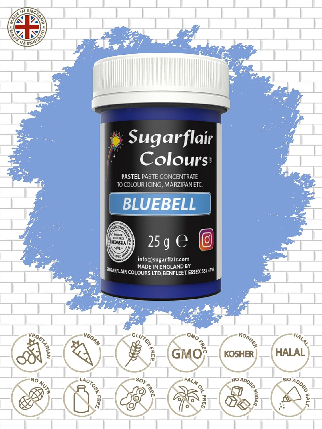 Sugarflair Colorant Alimentaire Pastel pour Pâtes, Bleu Cloche, Colorant Alimentaire pour Pâtes, Fondant et Massepain, Couleurs Concentrées Spectrales - 25g