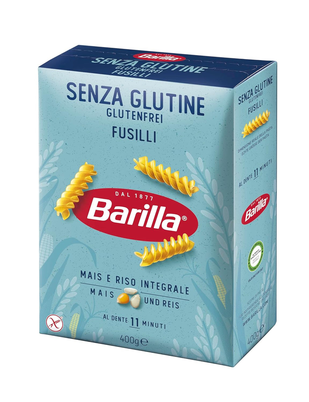 Pâtes Fusilli Barilla sans gluten à base de délicieux maïs et riz - parfaites pour les personnes atteintes de la maladie coeliaque ou d'intolérance au gluten 400g