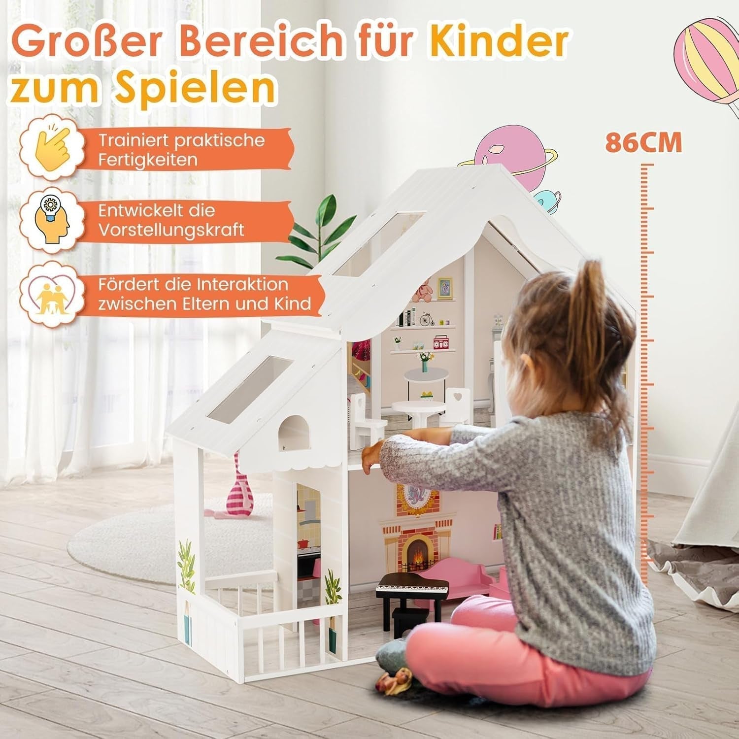 FANTASK Maison de poupée en bois, maison de poupée à 2 étages avec accessoires et meubles, jouet pour poupées de 28 à 36 cm, maisons de poupées à partir de 3 ans Naty Shop