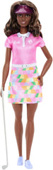 Poupée Barbie Golfeuse Brune en Robe Polo Rose Amovible, Uniforme de Golf, Comprend Chapeau et Accessoires de Club de Golf, JCR69