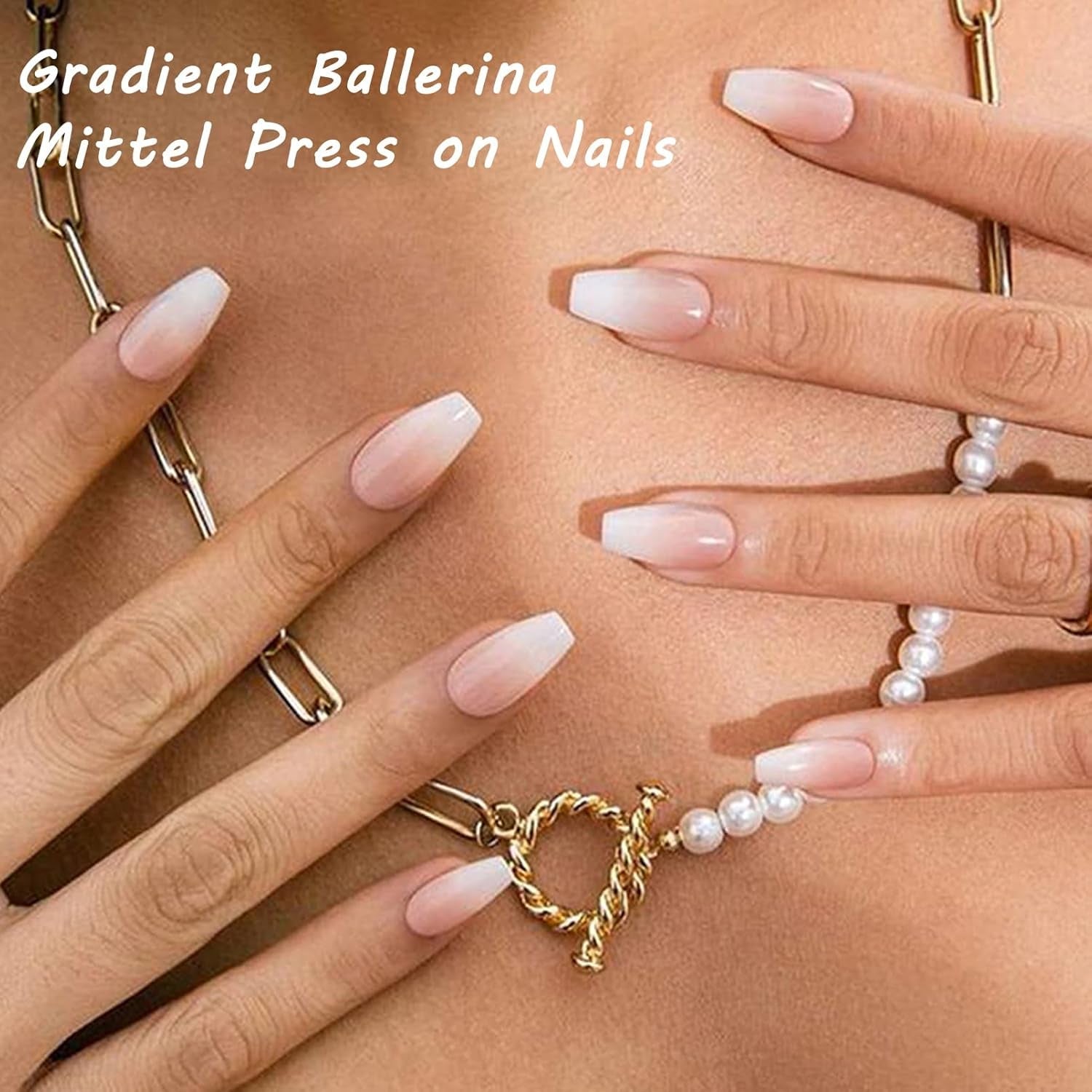 Ensemble de faux ongles ballerine dégradé 360 pièces, ongles artificiels à coller dégradé blanc rose avec 2 stylos à huile pour ongles, faux ongles moyens ombrés pour femmes à faire soi-même