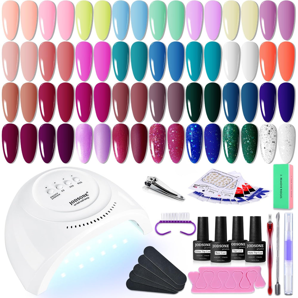 JODSONE 36-Teiliges Gel-Nagellack-Set, 32 Farben, Gel-Nagellack-Set, Basislack, Glänzend, Matt Und Glitzernder Decklack, Naillack-Set, Grün, Blau, Rot, Rosa, Kollektion, Geschenke Für Frauen