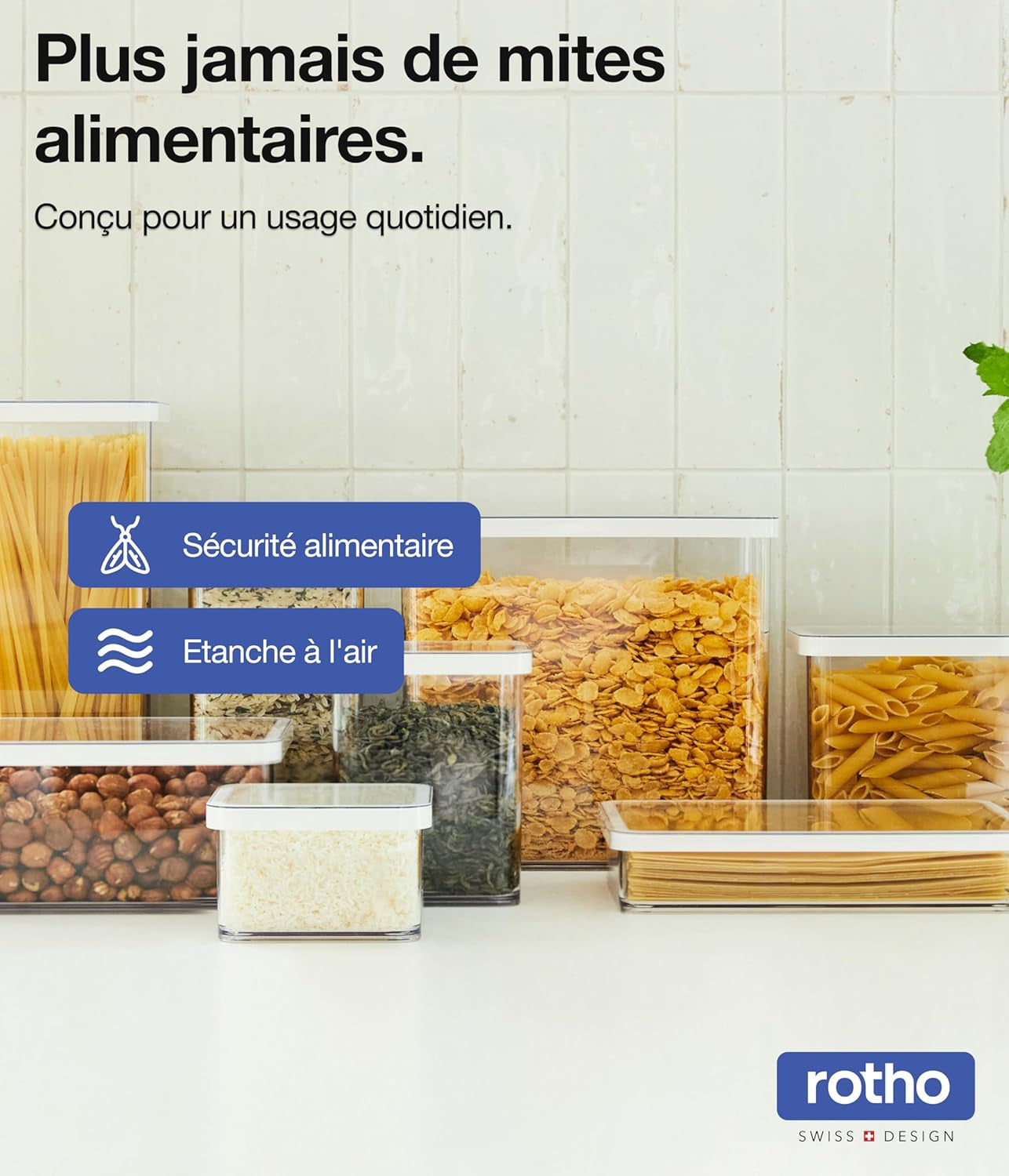 Rotho Loft Lot de 5 bocaux de conservation avec couvercles, différentes tailles, plastique alimentaire (PP) sans BPA, transparent/rouge, (21,4 x 21,4 x 23,5 cm) Naty Shop