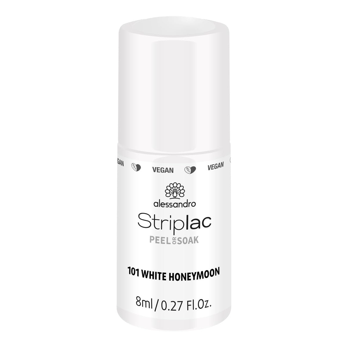 Vernis à ongles UV Alessandro Striplac White Honeymoon - Délicat et longue tenue - S'enlève facilement grâce à la technologie de retrait - Vegan et cruelty-free - 8 ml