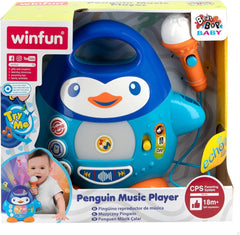 Lecteur de musique karaoké WinFun, design pingouin, avec lumières clignotantes et effets d'écho, en bleu, style ludique, connexion USB Baby Toys Naty Shop