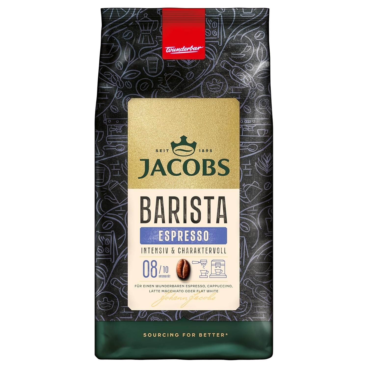 Jacobs Barista Crema Intense Coffee Beans 1kg - Intense, chocolat noir et noix de pécan, grains de café Arabica et Robusta Naty Shop 1 Kg Espresso