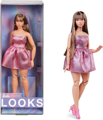 Barbie Looks Doll, figurine de collection n°. 24 ans avec cheveux bruns et mode moderne Y2K, robe bustier scintillante avec talons hauts peep-toe, HRM16 Naty Shop Dolls Titre par défaut