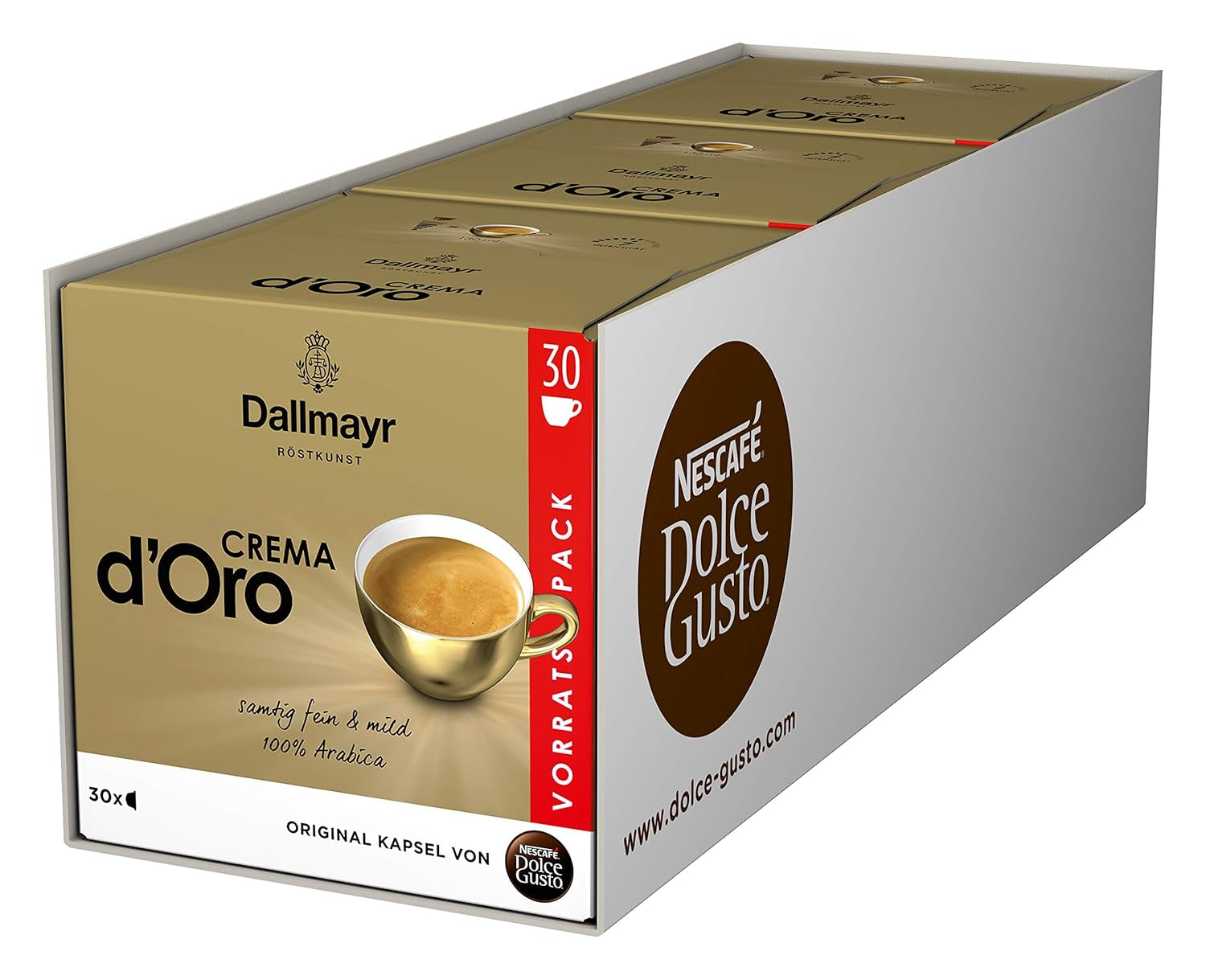 Dallmayr Crema d´Oro, XXL-Vorratsbox, 90 Kaffeekapseln, Feine Crema und vollmundiges Aroma (3 x 30 Kapseln) & Dallmayr Prodomo, XXL-Vorratsbox, 90 Kaffeekapseln (3 x 30 Kapseln)