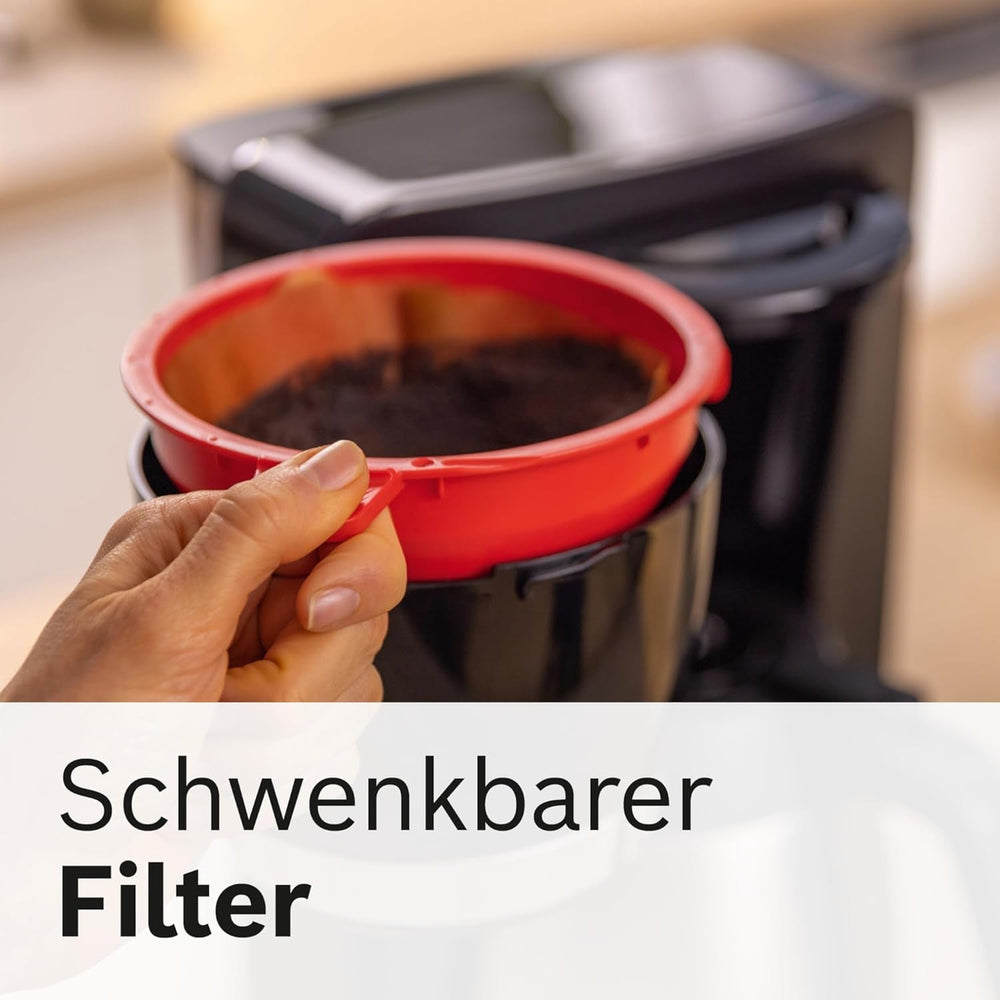 Bosch MyMoment TKA6M273 Machine à expresso à filtre, carafe thermique 1 L, 8-12 tasses, système anti-goutte, porte-filtre rotatif, programme de détartrage, réservoir d'eau amovible, 1200 W, noir mat