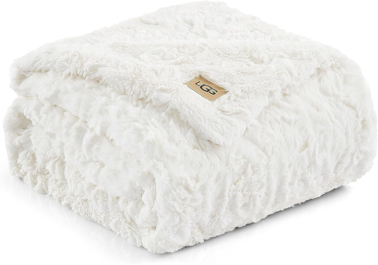 UGG Adalee 10483 Couverture douce en fausse fourrure, réversible, luxueuse, confortable, moelleuse, moelleuse, style hôtel, bohème, décoration de la maison, couvertures douces, luxueuses et confortables pour canapé, 178 x 127 cm, lits et couvertures UGG ivoire