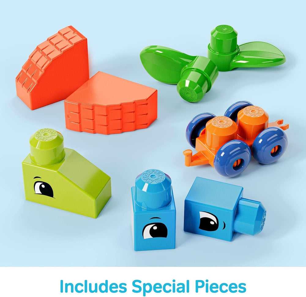 MEGA HHM96 - MEGA BLOKS Bausteinebeutel Deluxe, 150 große und farbenfrohe Bausteine mit einer Aufbewahrungstasche, Konstruktionsspielzeug, Spielzeug-Geschenkset für Kinder ab 1 Jahr