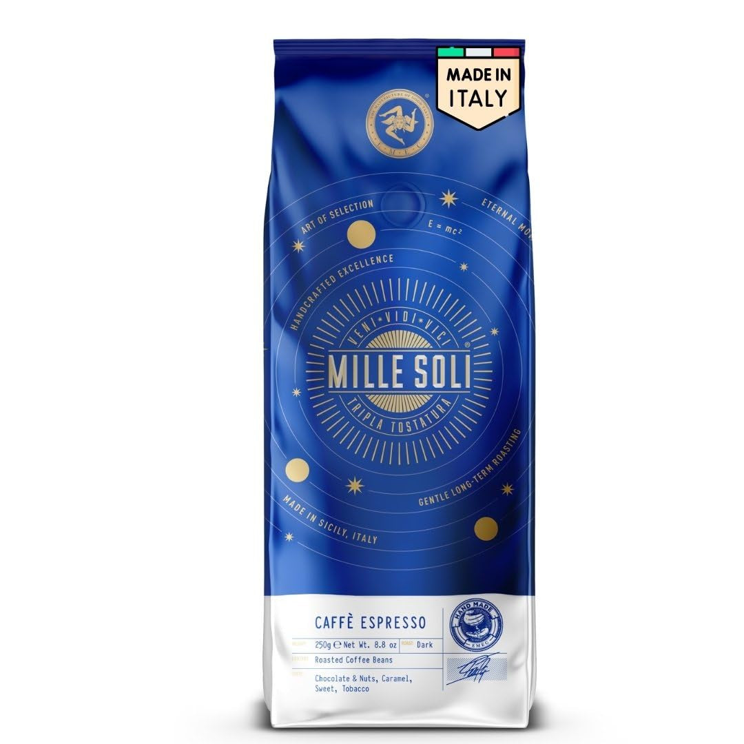 Caffè Espresso Café en grains – Torréfaction traditionnelle en Sicile – Café en grains de qualité supérieure, sac de 250 g, pour machines entièrement automatiques et porte-filtre